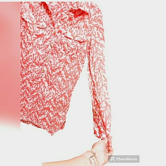 Lilly Pulitzer Shirt Womens Small Pink Cotton Coral Print Longline Tunic - Picture 4 of 7